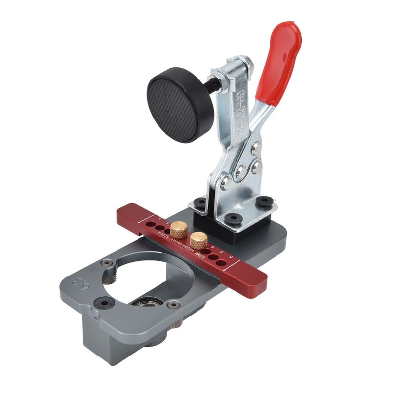 Hinge Jig Adjustable Woodworking Hole Puncher Opener Drilling Guide Locator Hand Tool 35mm Gray - Image 5