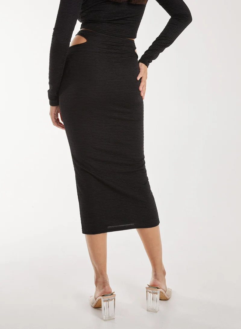 Pink Vanilla Ripple Cut Out Midi Skirt