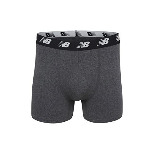 New Balance Men's No-Fly Cotton Performance Boxer Briefs, 5 Inch Inseam (3 Pack), Black/Blue/Dark Heather, Large - Image 3