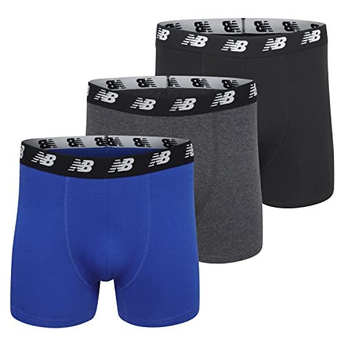 New Balance Men's No-Fly Cotton Performance Boxer Briefs, 5 Inch Inseam (3 Pack), Black/Blue/Dark Heather, Large - Image 1