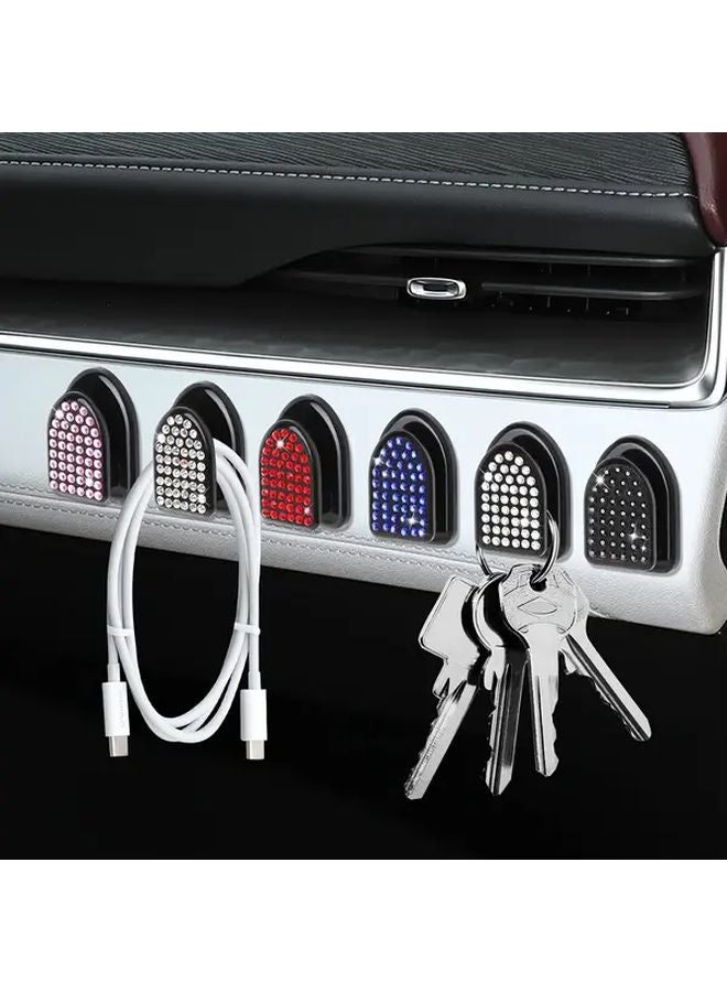 Black Car Key Holder 2pcs Self Adhesive ABS Diamond Embellished Hook for Keys Masks Headphones - Image 2