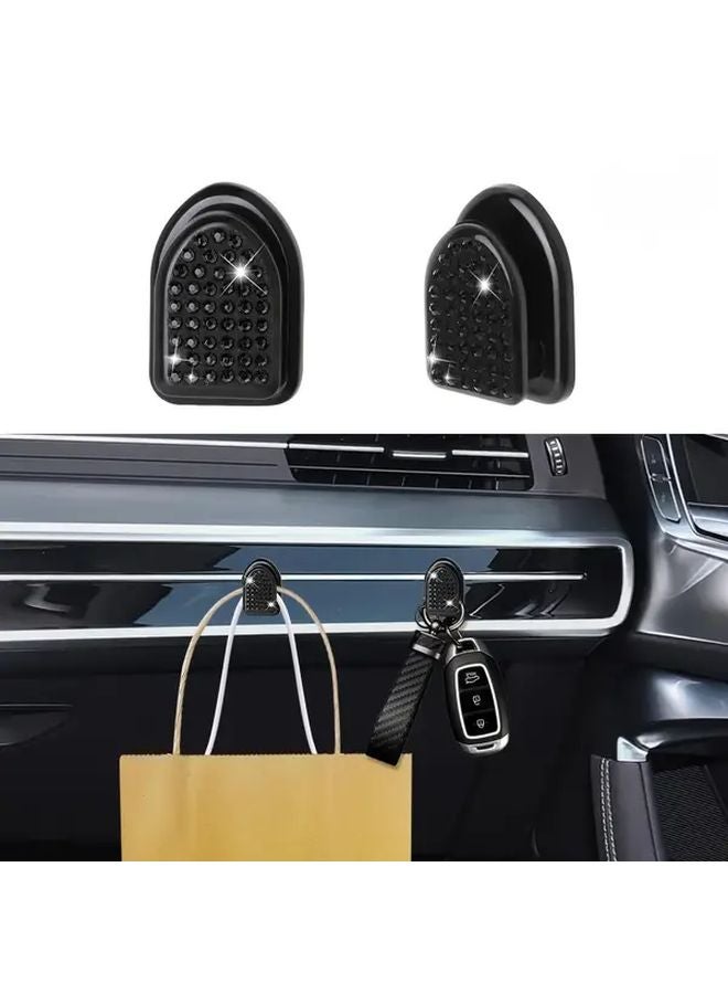 Black Car Key Holder 2pcs Self Adhesive ABS Diamond Embellished Hook for Keys Masks Headphones - Image 1