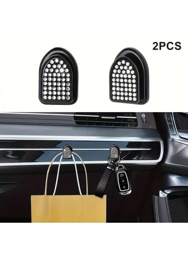 Black Car Key Holder 2pcs Self Adhesive ABS Diamond Embellished Hook for Keys Masks Headphones - Image 3