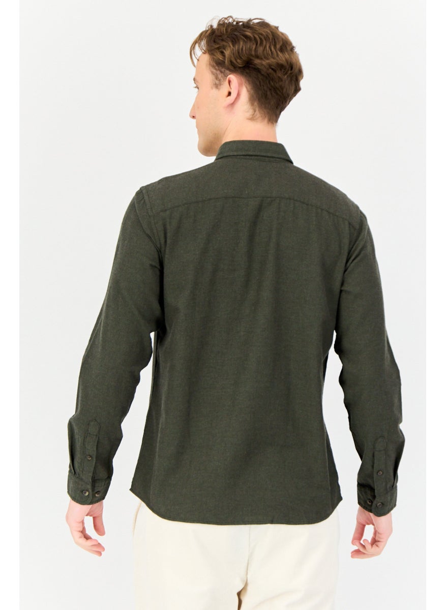 Jack Jones Men Regular Fit Long Sleeve Solid Casual Shirts, Olive  - Image 4