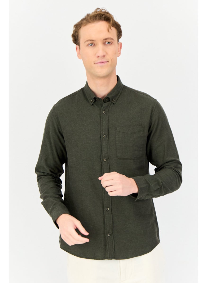 Jack Jones Men Regular Fit Long Sleeve Solid Casual Shirts, Olive  - Image 1