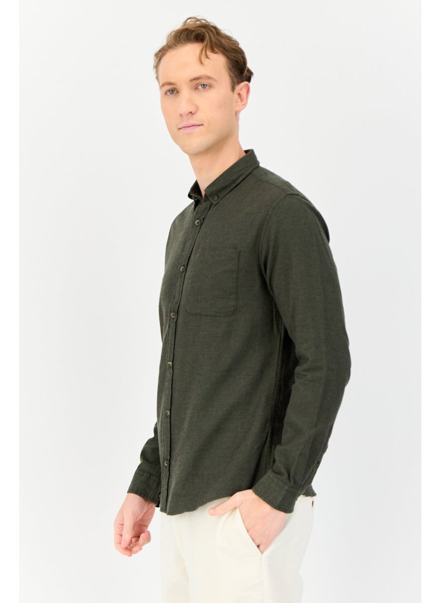 Jack Jones Men Regular Fit Long Sleeve Solid Casual Shirts, Olive  - Image 3