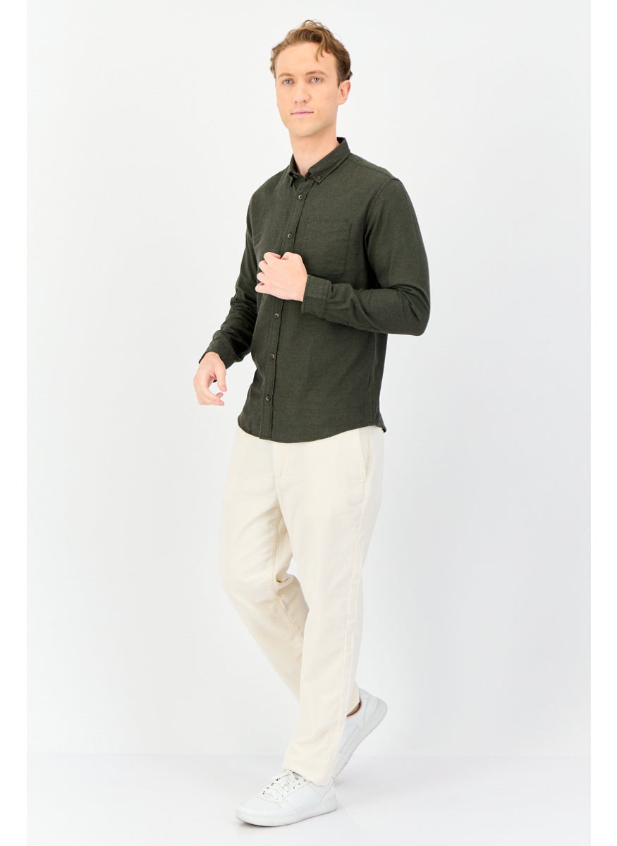 Jack Jones Men Regular Fit Long Sleeve Solid Casual Shirts, Olive  - Image 2