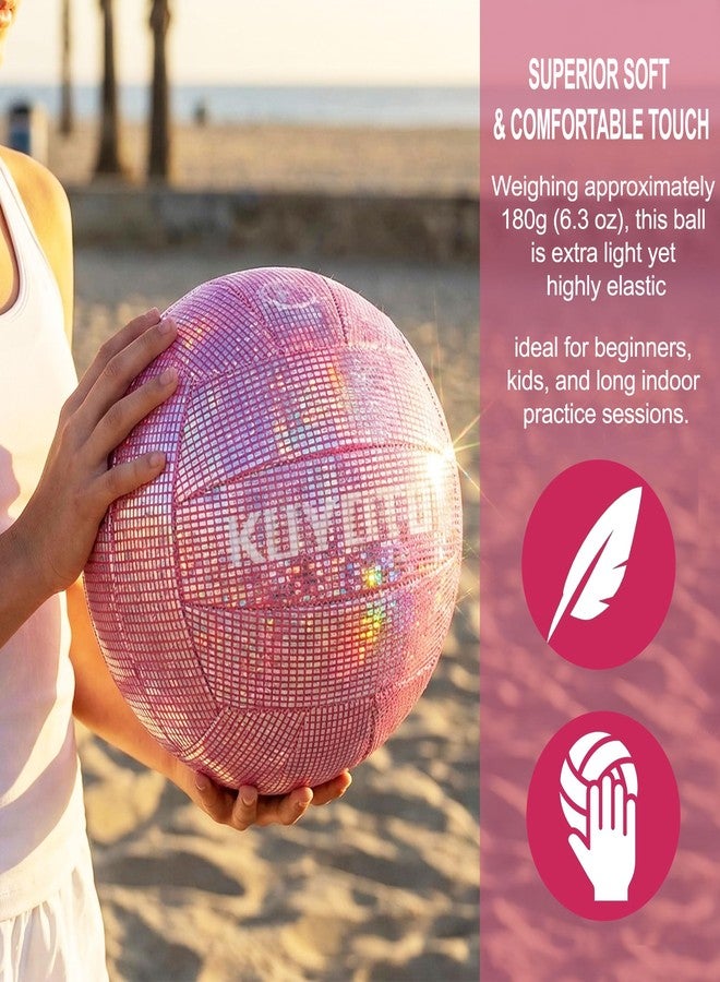KUYOTQ كرة طائرة KUYOTQ هولوغرافية متقزحة الألوان، ناعمة الملمس، وردية اللون، مقاومة للماء، مناسبة للاستخدام الداخلي والخارجي، مثالية للتدريب على الكرة الطائرة، مثالية للشاطئ، وحمام السباحة، والتدريب المنزلي، والألعاب. - Image 2