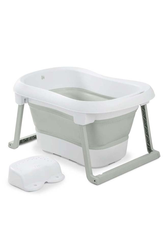 Hauck Wash N Fold L Portable Baby Bath Tub with Stool, Foldable & Collapsible Design, Color Changing Drain Plug for Safe Bath Temperature, Ideal for Newborns, 80 x 56 x 44 cm (White Sage) - Image 1