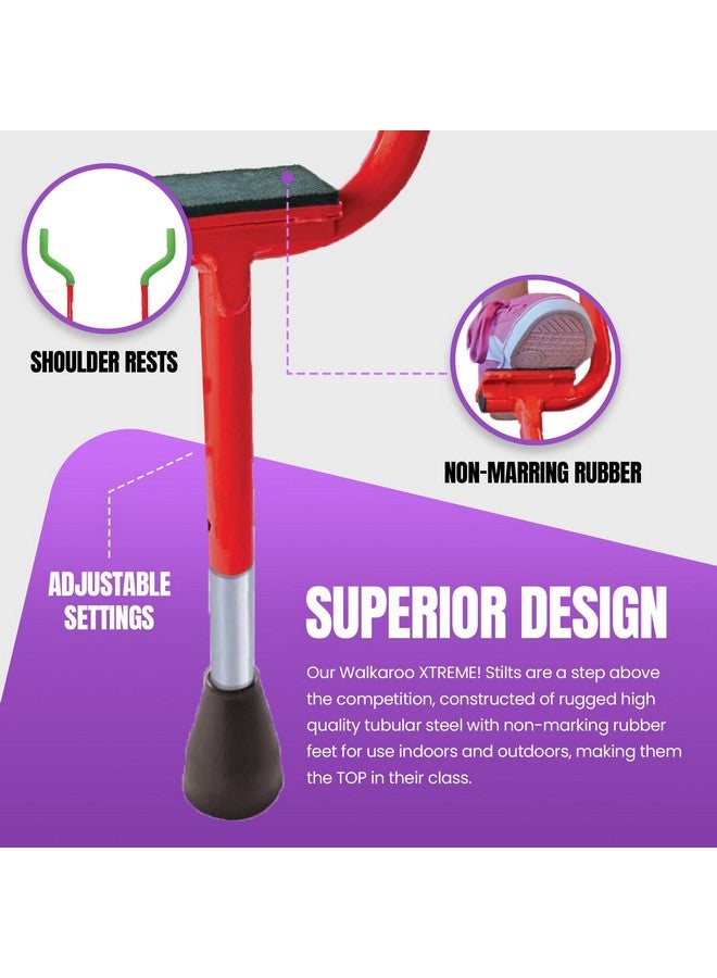 Geospace Adjustable Walkaroo Xtreme Steel Stilts for Kids - Indoor/Outdoor Play, Exercise, Steel Stilts for Adults- Up to 250 lbs, Height Adjustable Walking Stilts, Kids Stilts - Red - Image 3