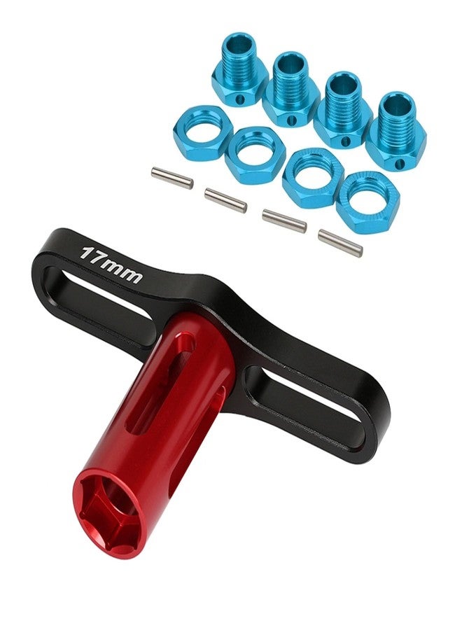 Dantenron RC Aluminum 17mm Wheel Hex Nuts with Wheel Hub Wrench Repair Tool Set Upgrades Part for 1/8 RC Cars Trucks Off Road Buggy Arrma Typhon Kraton 6S 3S Traxxas E-Maxx E-Revo Mojave (Blue) - Image 1