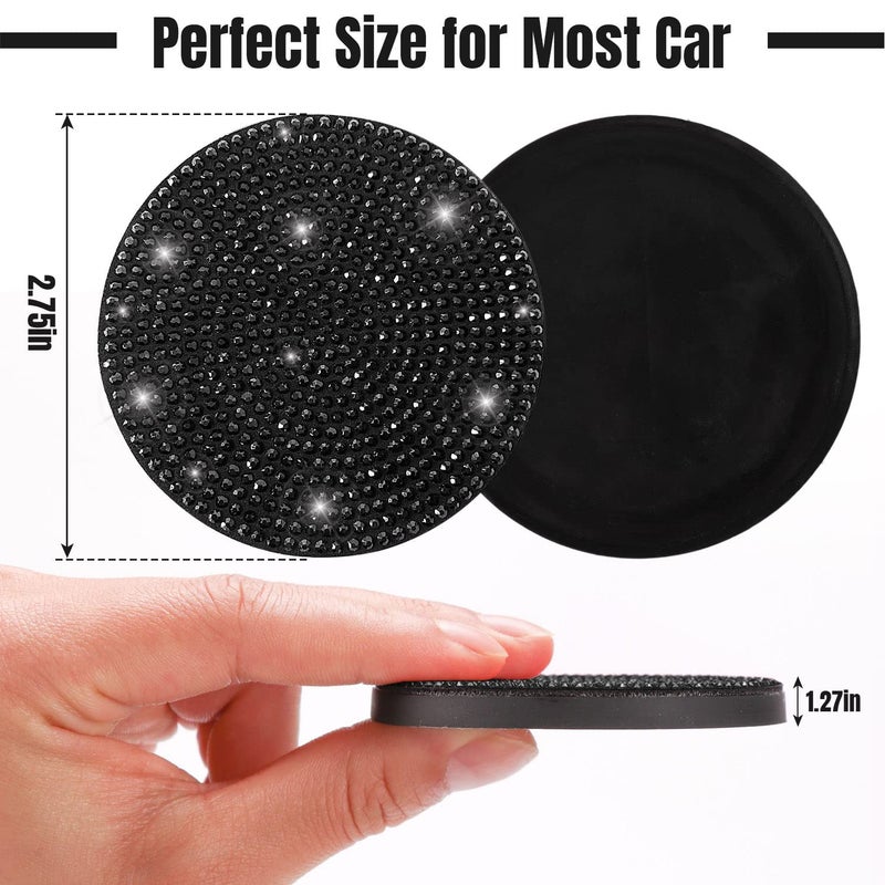 ToBeQueen Black Bling Car Cup Coasters, 4 Pack Crystal Rhinestone Bling Car Coaster Universal 2.75 Inch Anti-Slip Shockproof Car Cupholder Coaster Insert Auto Interior Accessories for Women, Black - Image 4