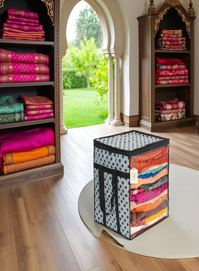 Shaping Fabric Saree Storage Bag | Premium Wardrobe Cloth Organizer Box | Large Garment Cover with Polka Dot Design | Durable Fabric, Transparent Window | Pack of 1 SF-SB-1448 - Image 1