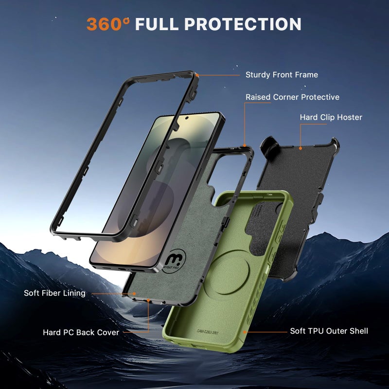 M MYBAT PRO for Samsung Galaxy S26 Ultra Case with Belt Clip Holster,Heavy Duty Protection Magnetic Case for Galaxy S26 Ultra,Anti-Drop,Shockproof Cover,with 360Â°Rotating Kickstand Army Green - Image 5