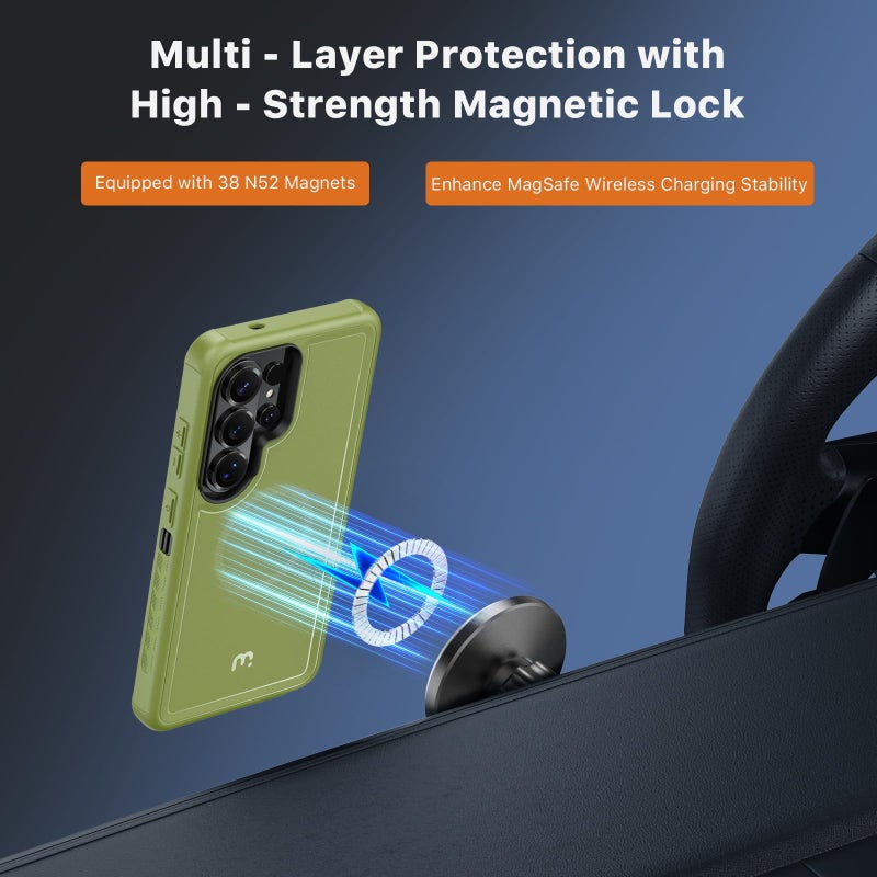 M MYBAT PRO for Samsung Galaxy S26 Ultra Case with Belt Clip Holster,Heavy Duty Protection Magnetic Case for Galaxy S26 Ultra,Anti-Drop,Shockproof Cover,with 360Â°Rotating Kickstand Army Green - Image 4