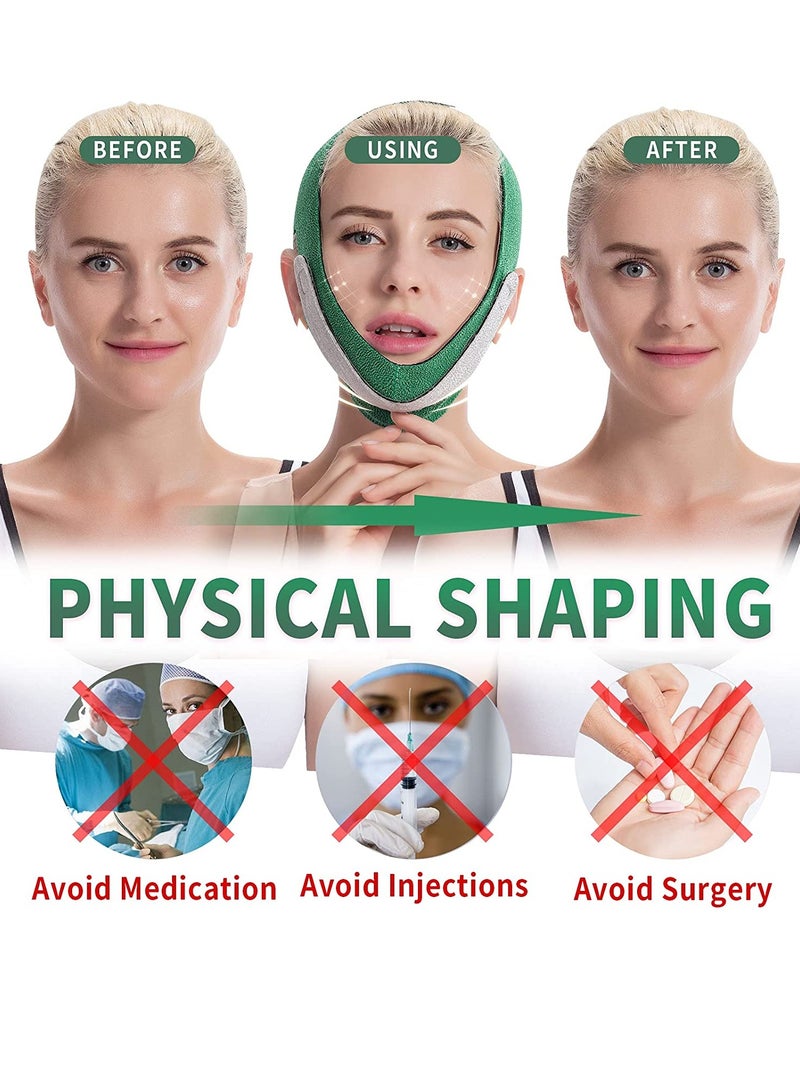 إسكدنيا مخفض الذقن المزدوج، قناع رفع خط V، حزام وجه قابل للتنفس لتقليل السمنة، حزام رفع للذقن والخدين قابل لإعادة الاستخدام للنساء والرجال (أخضر) - Image 5