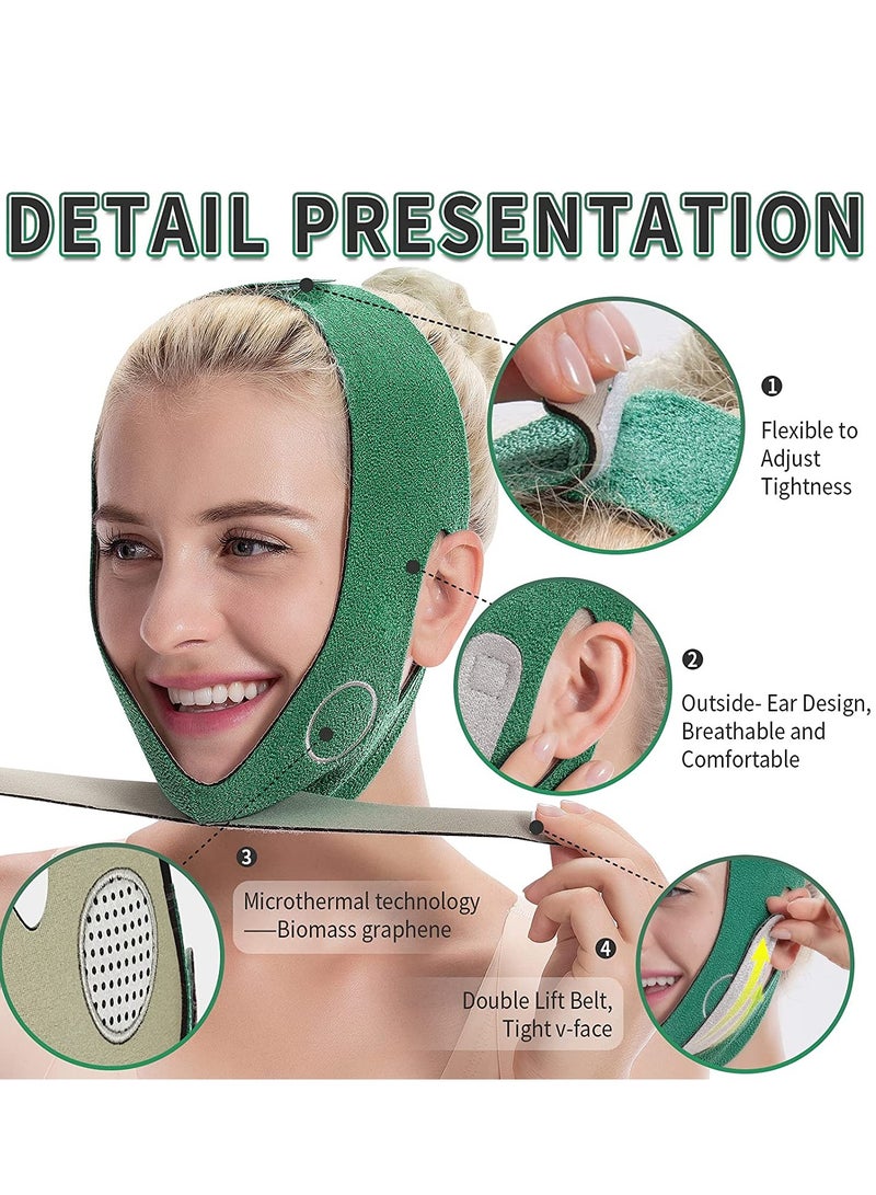 إسكدنيا مخفض الذقن المزدوج، قناع رفع خط V، حزام وجه قابل للتنفس لتقليل السمنة، حزام رفع للذقن والخدين قابل لإعادة الاستخدام للنساء والرجال (أخضر) - Image 4