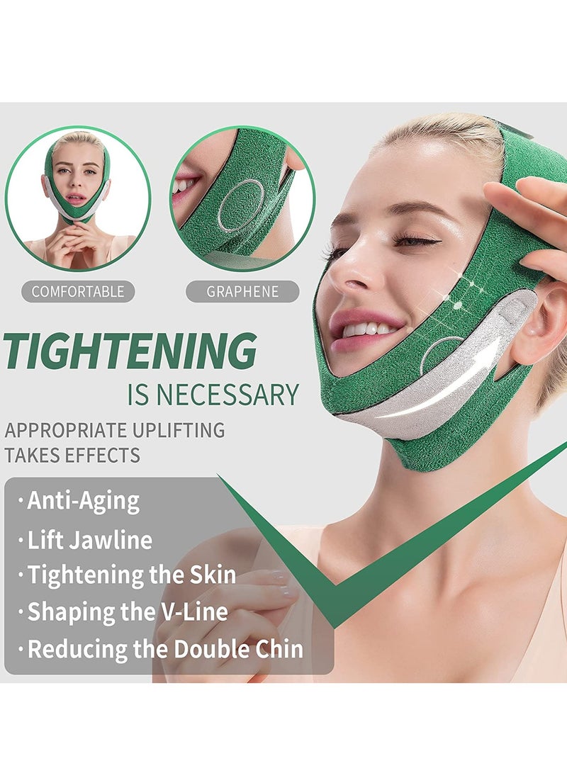 إسكدنيا مخفض الذقن المزدوج، قناع رفع خط V، حزام وجه قابل للتنفس لتقليل السمنة، حزام رفع للذقن والخدين قابل لإعادة الاستخدام للنساء والرجال (أخضر) - Image 2