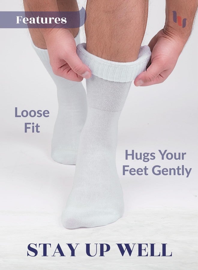 Hugh Ugoli Mens Cotton Diabetic Crew Socks, Non-Binding, Wide, Seamless Comfortable, Edema Neuropathy Sock, White, X-Large, Shoe Size:US 11-13 for Men, 4 Pairs - Image 4