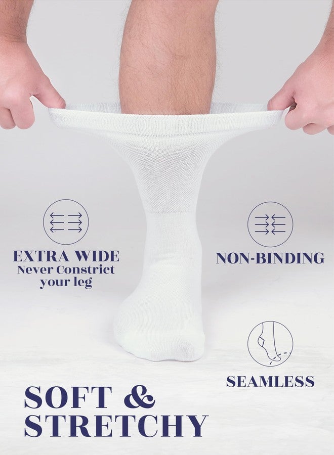 Hugh Ugoli Mens Cotton Diabetic Crew Socks, Non-Binding, Wide, Seamless Comfortable, Edema Neuropathy Sock, White, X-Large, Shoe Size:US 11-13 for Men, 4 Pairs - Image 2