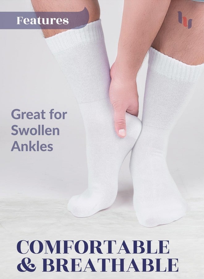Hugh Ugoli Mens Cotton Diabetic Crew Socks, Non-Binding, Wide, Seamless Comfortable, Edema Neuropathy Sock, White, X-Large, Shoe Size:US 11-13 for Men, 4 Pairs - Image 5