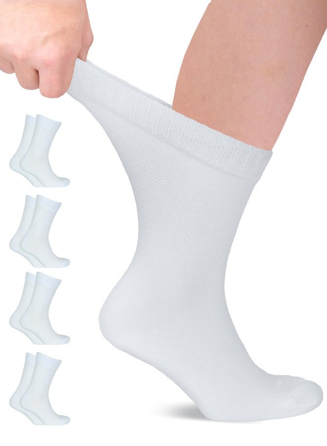 Hugh Ugoli Mens Cotton Diabetic Crew Socks, Non-Binding, Wide, Seamless Comfortable, Edema Neuropathy Sock, White, X-Large, Shoe Size:US 11-13 for Men, 4 Pairs - Image 1