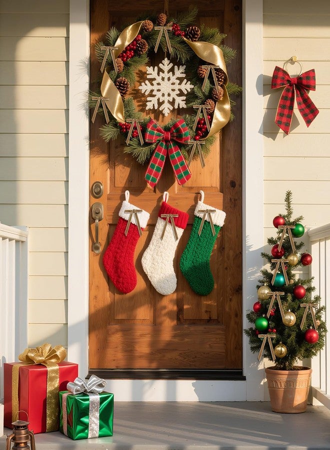 ALKB 24 Pcs Vintage Khaki Velvet Christmas Tree Bows - 2/5" Wide 2.55×3.54 Inch Door Garland Wreath Decor - Image 5