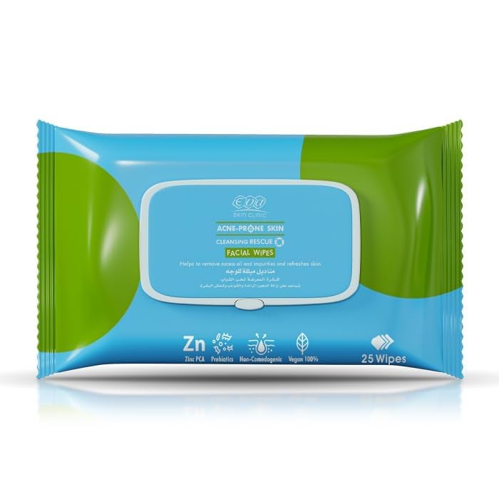Eva Skin Clinic Acne-Prone Skin Facial Wipes, 25 wipes (Pack of 2) - Image 2