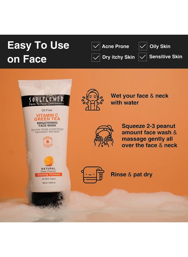 Soulflower - Vitamin C Face Wash For Glowing Skin, Deep Cleansing, Face Cleanser With Green Tea, Aloe Vera, Orange & Licorice Extract| Men & Women| 100Ml - Image 1