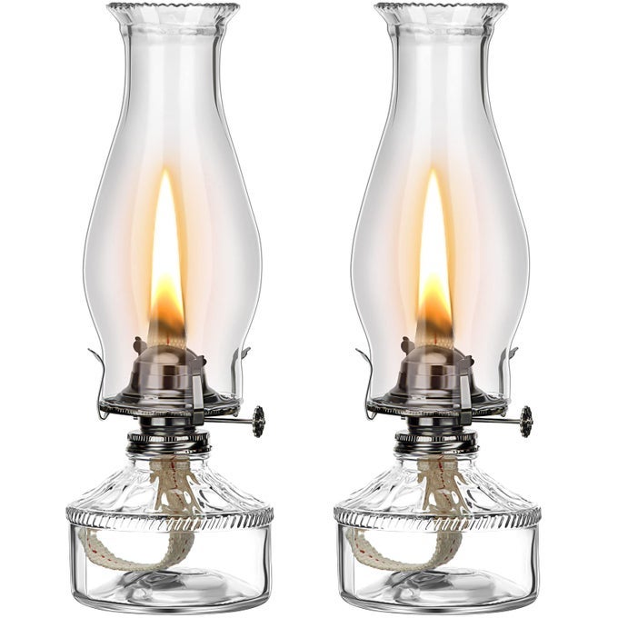 2 PCS OIL LAMPS FOR INDOOR USE VINTAGE HURRICANE EMERGENCY GLASS OIL LAMPS LARGE LANTERN CLASSIC DECORATIVE OIL LAMP FOR HOME TABLETOP EMERGENCY LIGHTING SUPPLIES CLEAR BLACK