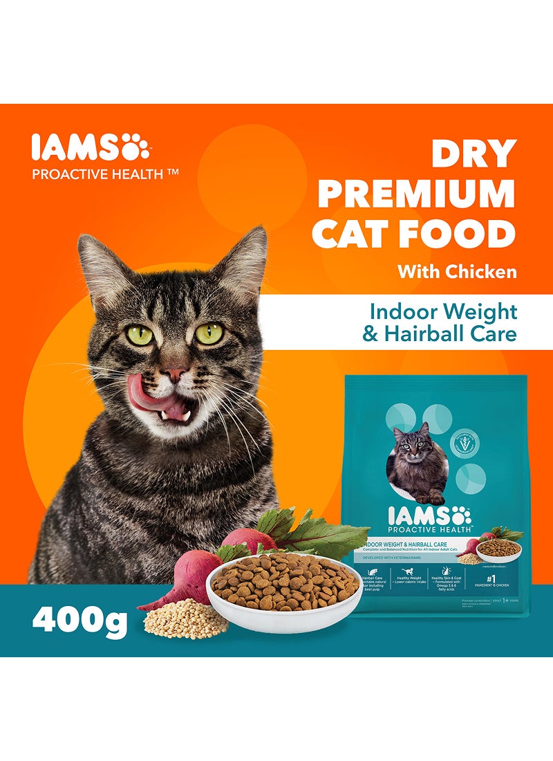Iams Adult Indoor Weight Control & Hairball Control Dry Cat Food 400g - Image 2