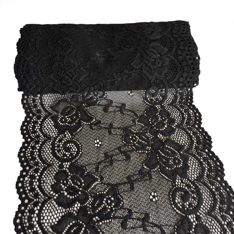 Lace Realm 7 Inches Wide Floral Stretchy Lace Elastic Trim Fabric for Garment  DIY Craft Supply 5 Yard 7018black