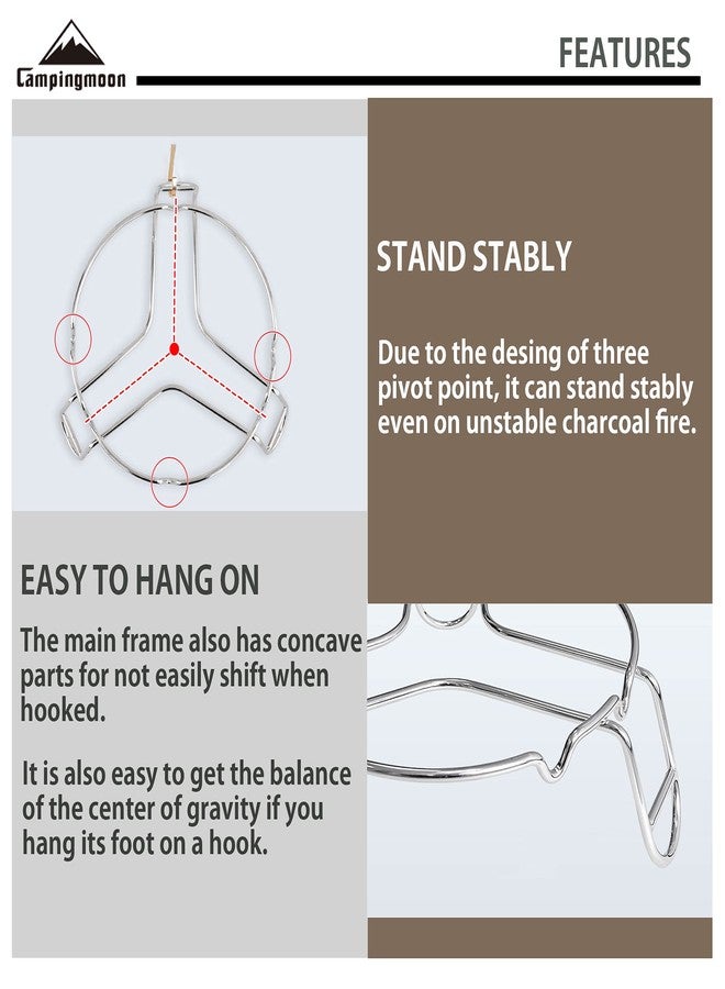 camping moon CAMPINGMOON Camping Campfire Trivet Cooking Stand Open Fire Tripod MS-69 Stainless Steel - Image 4