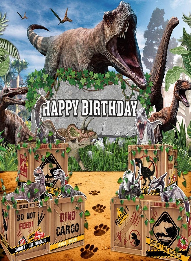 Tevxj 13 Pcs Dinosaur Party Decorations Set Dino Theme Happy Birthday Backdrop Banner Dinosaur Theme Boxes Paper Cutouts Table Centerpieces for Kids Boys Birthday Party Baby Shower Celebrations Decorations - Image 1