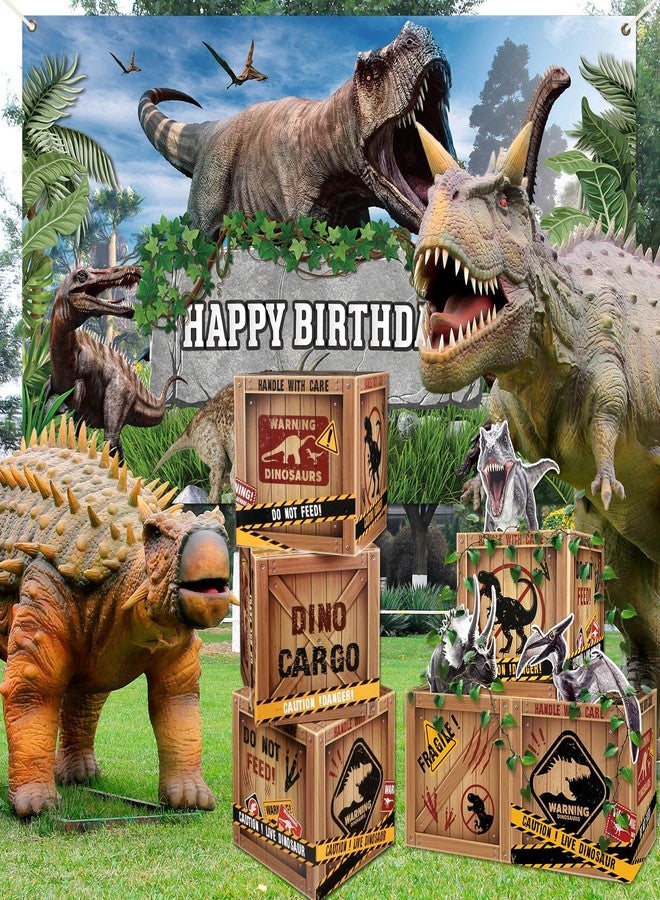 Tevxj 13 Pcs Dinosaur Party Decorations Set Dino Theme Happy Birthday Backdrop Banner Dinosaur Theme Boxes Paper Cutouts Table Centerpieces for Kids Boys Birthday Party Baby Shower Celebrations Decorations - Image 5