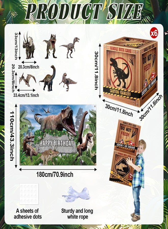 Tevxj 13 Pcs Dinosaur Party Decorations Set Dino Theme Happy Birthday Backdrop Banner Dinosaur Theme Boxes Paper Cutouts Table Centerpieces for Kids Boys Birthday Party Baby Shower Celebrations Decorations - Image 2