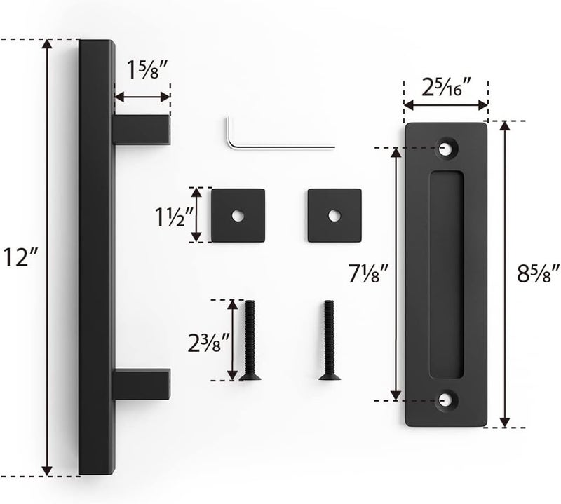 SMARTSTANDARD Heavy Duty 12" Pull and Flush Barn Door Handle Set, Large Rustic Two-Side Design, for Gates Garages Sheds Furniture, Solid Steel, Square, Black - Image 5