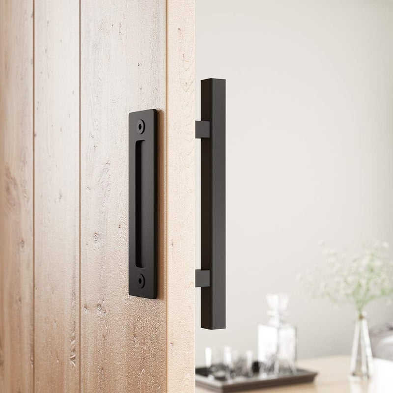 SMARTSTANDARD Heavy Duty 12" Pull and Flush Barn Door Handle Set, Large Rustic Two-Side Design, for Gates Garages Sheds Furniture, Solid Steel, Square, Black - Image 4