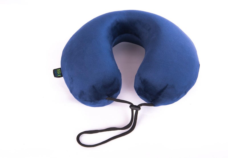 Max Comfort Medical Neck Pillow for Travel – Premium American Memory Foam for Neck & Vertebra Pain Relief During Flight & Trip – Navy Blue - Image 4