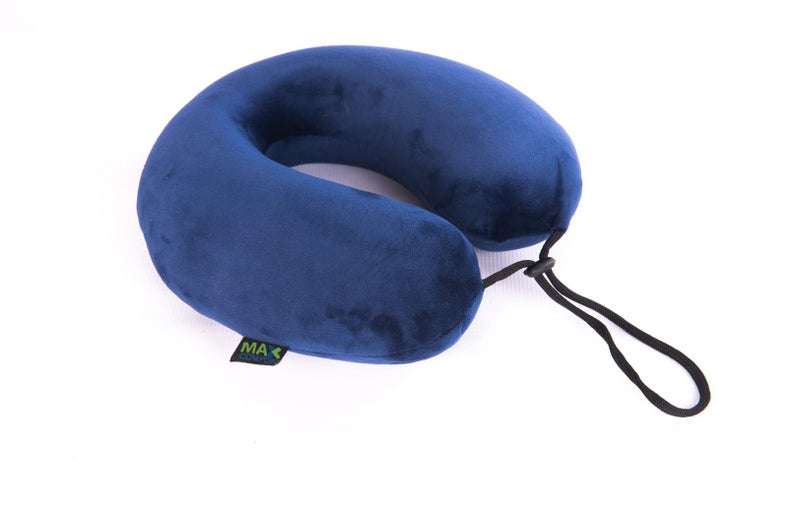 Max Comfort Medical Neck Pillow for Travel – Premium American Memory Foam for Neck & Vertebra Pain Relief During Flight & Trip – Navy Blue - Image 3