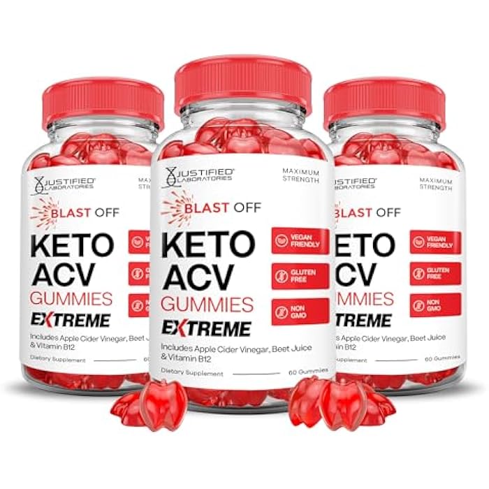 Justified Laboratories (3 Pack) Blast Off Keto ACV Gummies Extreme 2000MG Blast Keto Gummies Apple Cider Vinegar Formulated with Pomegranate Beet Juice Powder B12 Vegan Non GMO 180 Gummys - Image 1