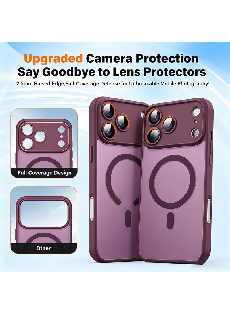 Aookay for iPhone 18 Pro Max Magnetic Shockproof Case, Full Camera Protection, Compatible with MagSafe, Translucent Matte Mil-Grade Protection Scratch Resistant Slim Fit Cover (Cherry) - Image 2