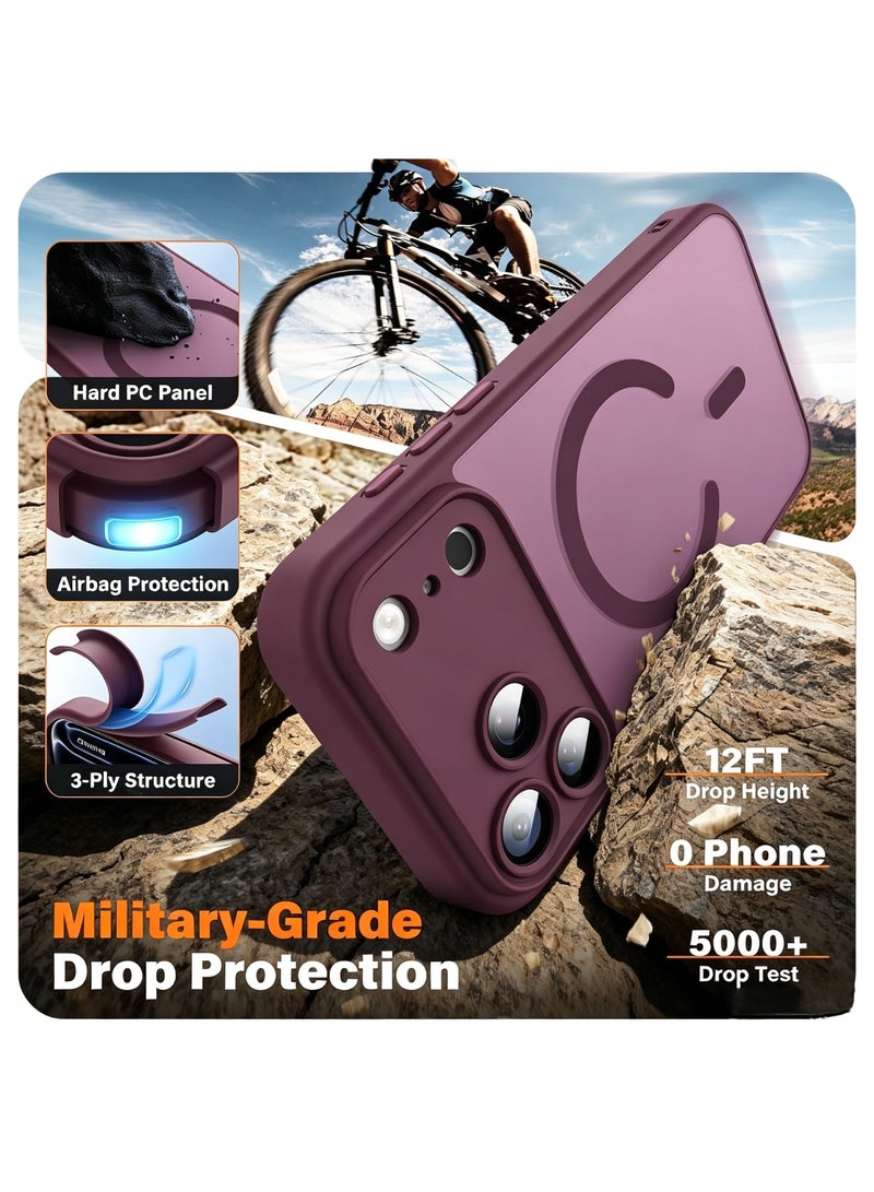 Aookay for iPhone 18 Pro Max Magnetic Shockproof Case, Full Camera Protection, Compatible with MagSafe, Translucent Matte Mil-Grade Protection Scratch Resistant Slim Fit Cover (Cherry) - Image 4