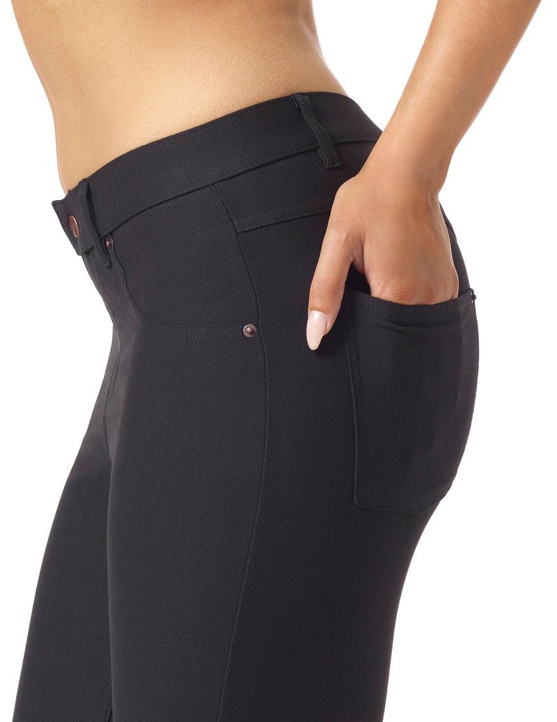 HUE Women's Essential Denim Capri Leggings with Pockets and Side Slits, Comfortable Pull On Pants, Black, Medium - Image 3