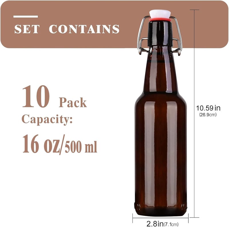 KITGLASCUP 16.5oz Amber Swing Top Glass Bottles for Airtight Lids, Home Brewing and Fermentation Kombucha, Vanilla Extract, Beverage, Water, Kefir (10 Pack) - Image 3