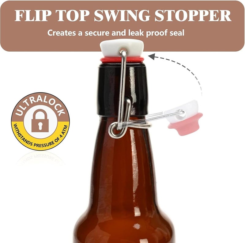 KITGLASCUP 16.5oz Amber Swing Top Glass Bottles for Airtight Lids, Home Brewing and Fermentation Kombucha, Vanilla Extract, Beverage, Water, Kefir (10 Pack) - Image 2