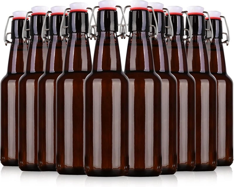 KITGLASCUP 16.5oz Amber Swing Top Glass Bottles for Airtight Lids, Home Brewing and Fermentation Kombucha, Vanilla Extract, Beverage, Water, Kefir (10 Pack) - Image 1