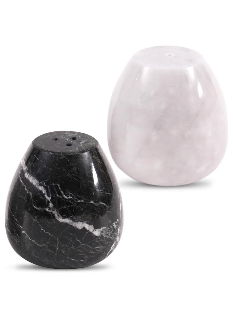 RADICALn Marble Salt and Pepper Egg Shape Shakers Set of 2 Black & White 2.3" Spice Containers - Farmhouse-Style Salt & Pepper Set - Kitchen Condiment Bottle  - Image 1
