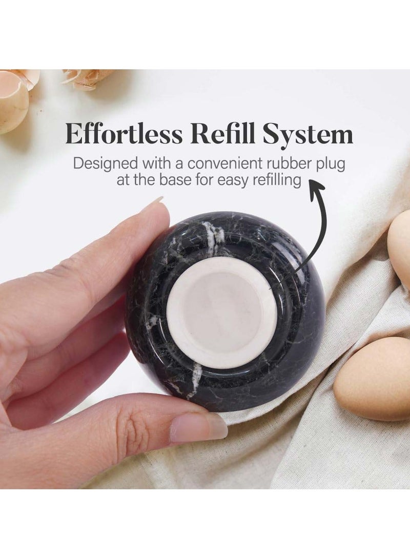 RADICALn Marble Salt and Pepper Egg Shape Shakers Set of 2 Black & White 2.3" Spice Containers - Farmhouse-Style Salt & Pepper Set - Kitchen Condiment Bottle  - Image 3