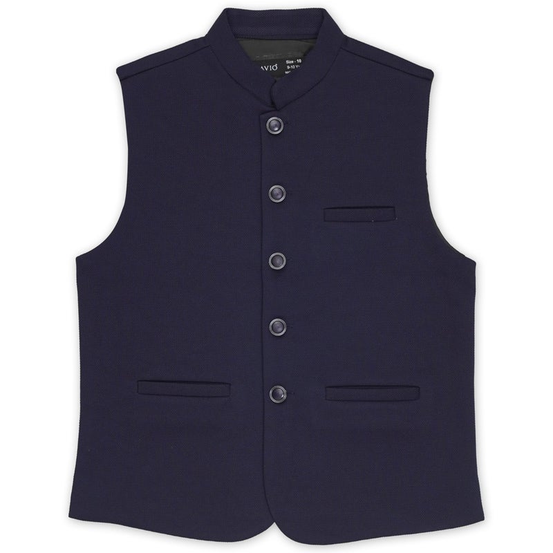 CAVIO Boys Navy Solid Nehru Jacket - Image 4
